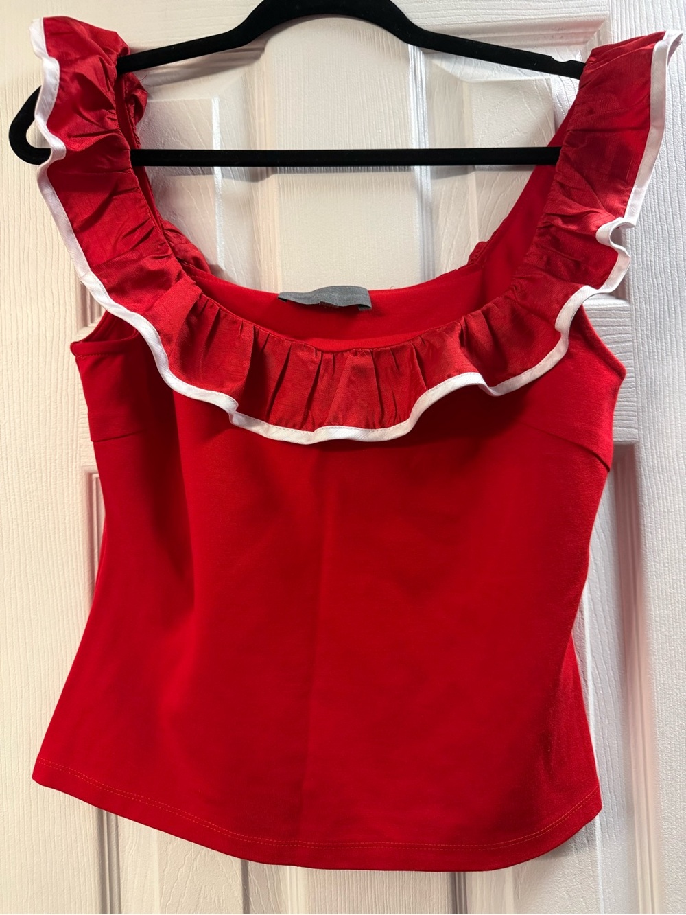 Sunday in Brooklyn Red Ruffle-Trim Sleeveless Top